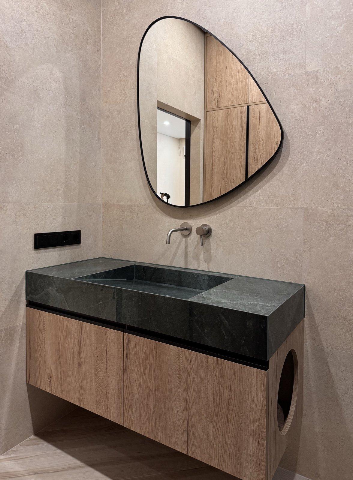Oak Bathroom with Concealed Laundry & Cat House